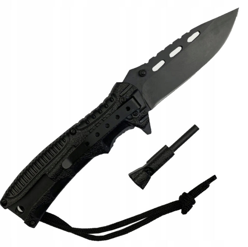 Nóż Składany Linka Krzesiwo Gwizdek CZARNY Mil-Tec