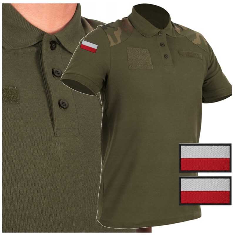 Koszulka Wojskowa Polo Taktyczna 304A/MON WP GROM Mundurowa OLIV Flagi