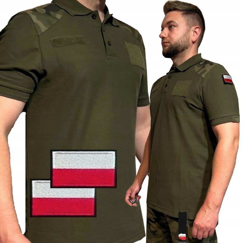 Koszulka Wojskowa Polo Taktyczna 304A/MON WP GROM Mundurowa OLIV Flagi